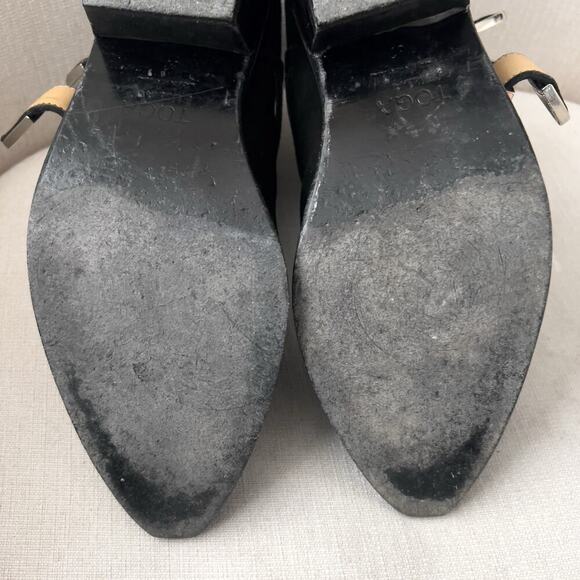 Toga Pulla Boots Womens 37 7 Buckle Belted Cowboy Ankle Black Suede Boho Western - Picture 9 of 11